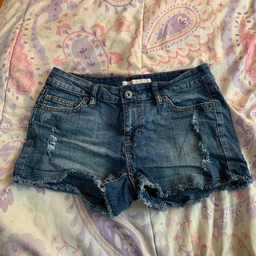 Medium wash denim shorts